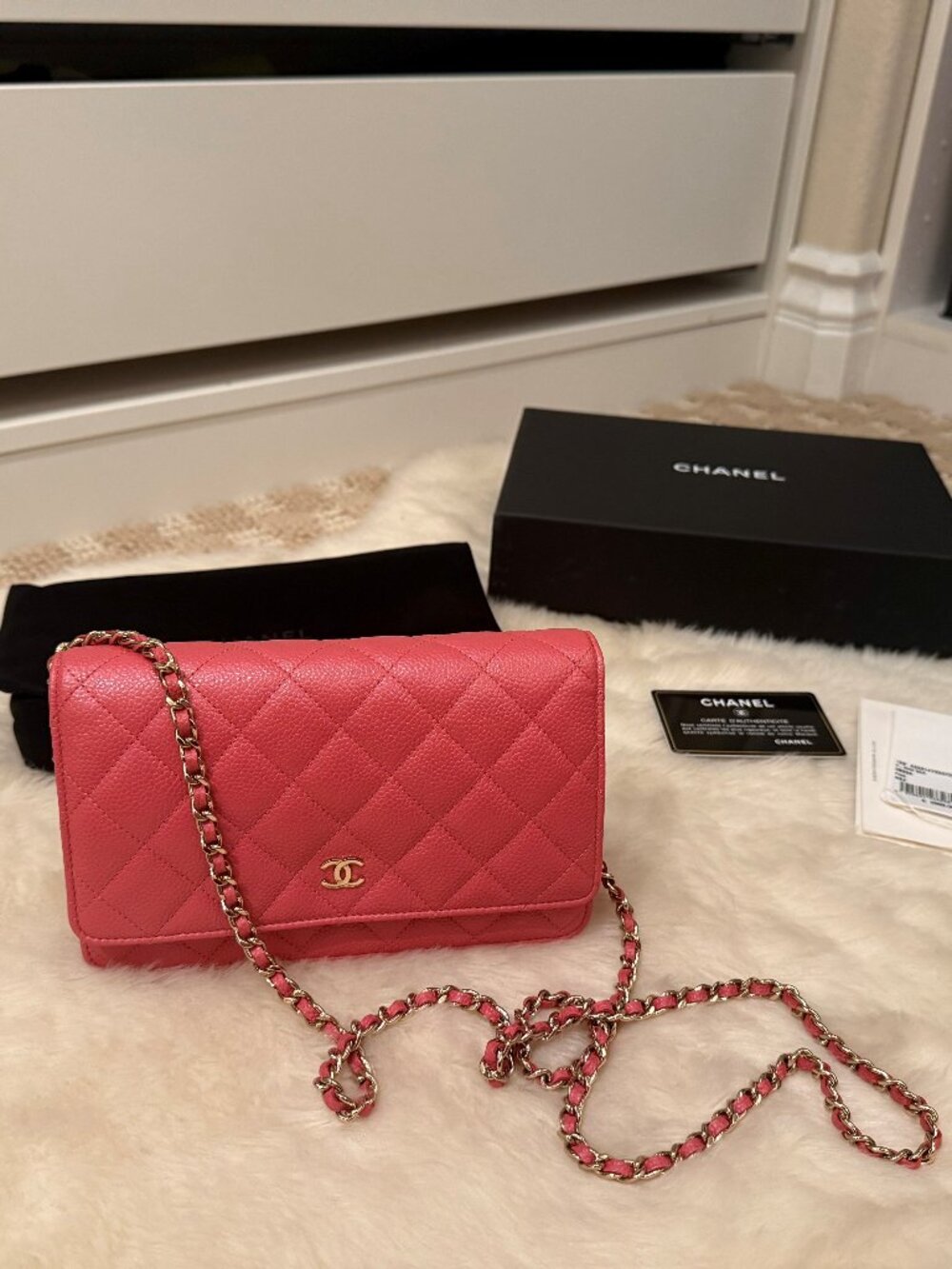 CLASSIC CHANEL WOC Chain Crossbody Bag Pink Cavier Gold Hardware 100% Authentic